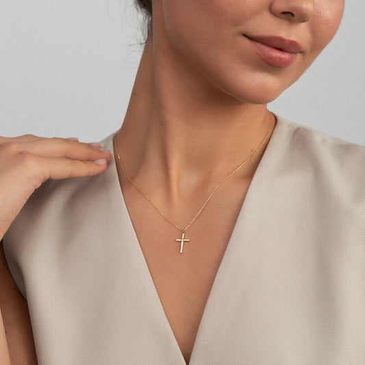 Collier solitaire diamant croix en or blanc 585