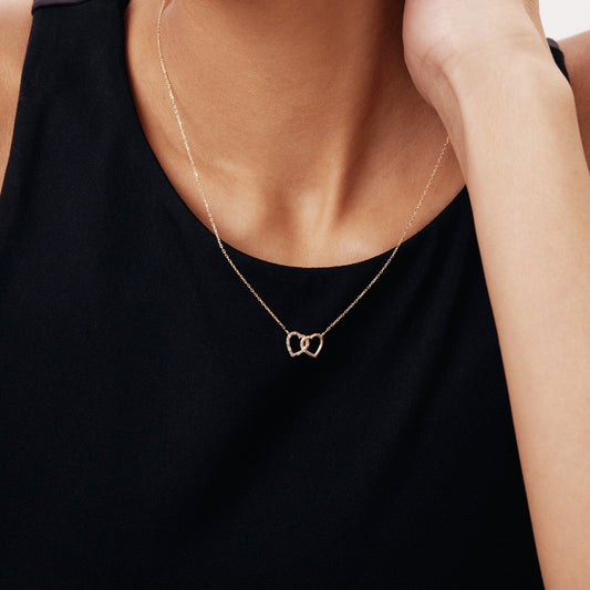 diamond double heart necklace made of 585 gold