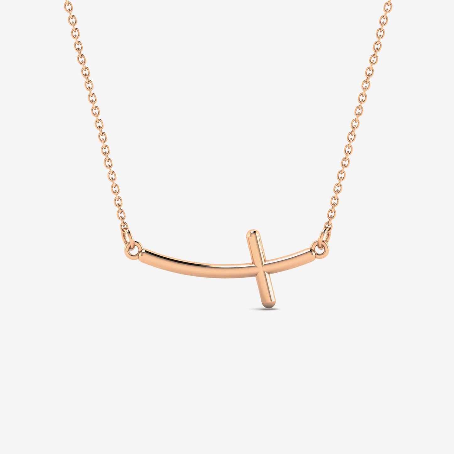 Sideways curved cross necklace made of 585 gold