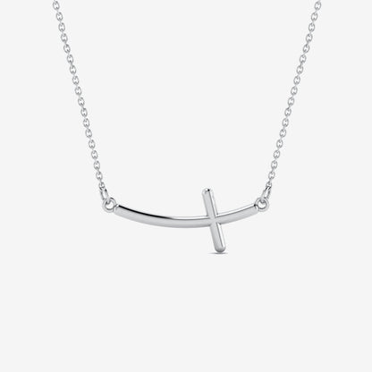 Sideways curved cross necklace made of 585 gold