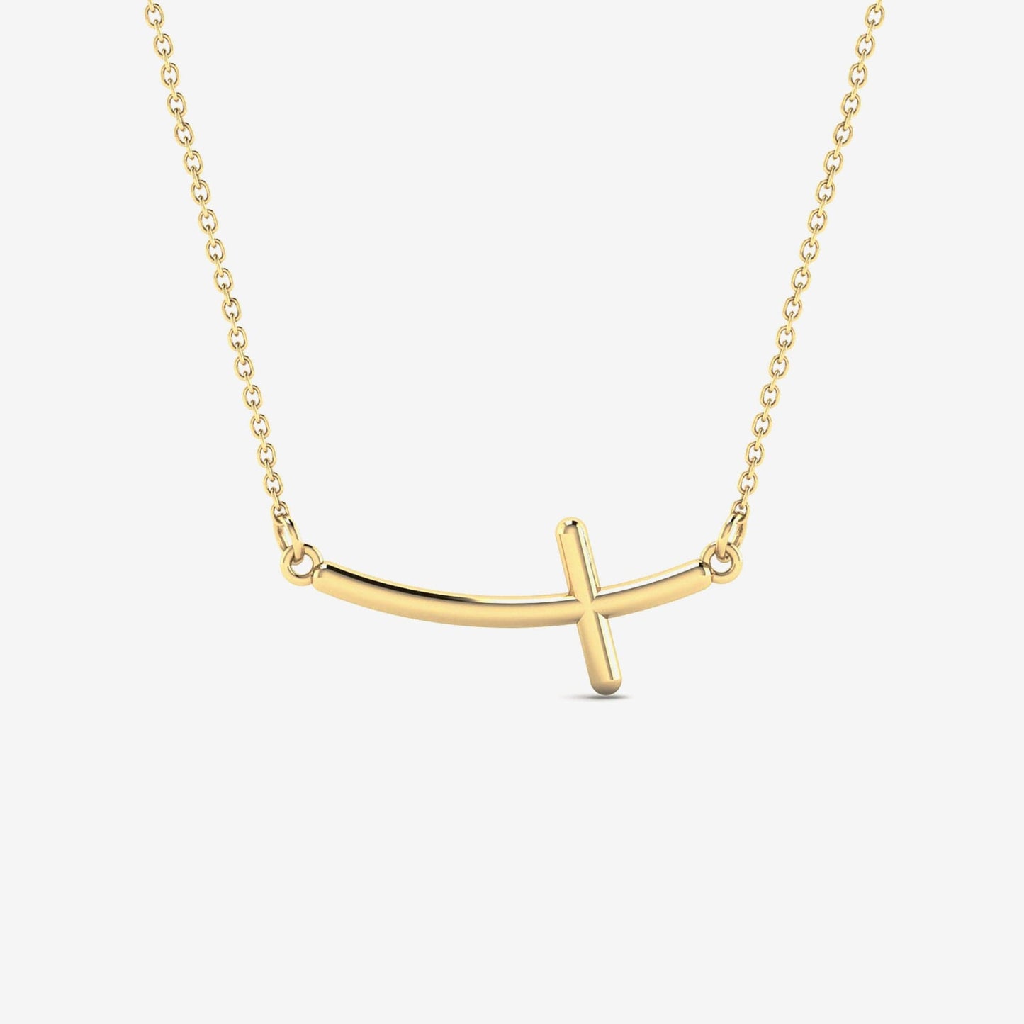 Sideways curved cross necklace made of 585 gold