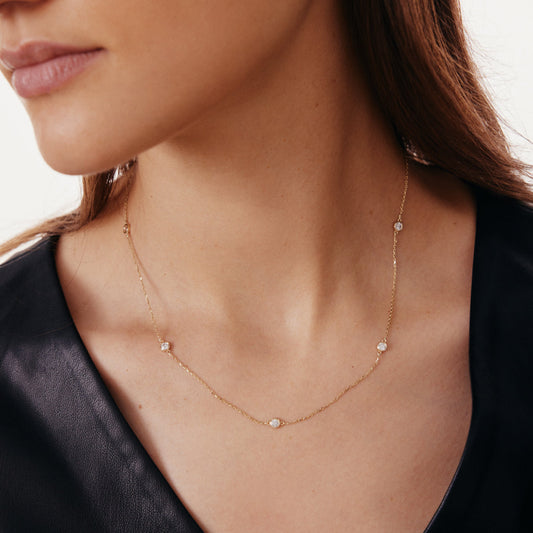 CZ bezel station necklace in 14k gold