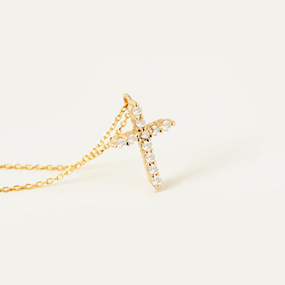 Collier religieux avec croix en diamant en or 585