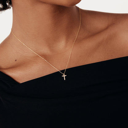 diamond pearl cross necklace made of 585 gold