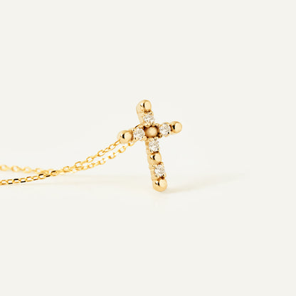 diamond pearl cross necklace made of 585 gold