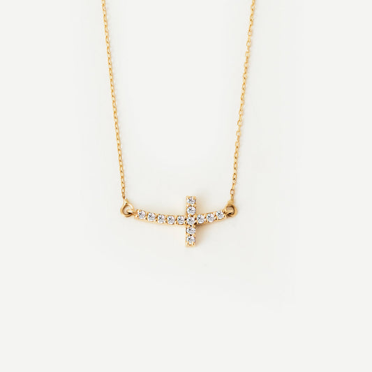 Gebogene Diamant-Kreuz-Halskette