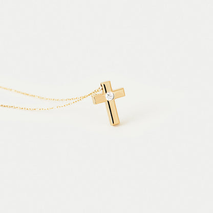 Collier solitaire avec croix et diamants en or 585