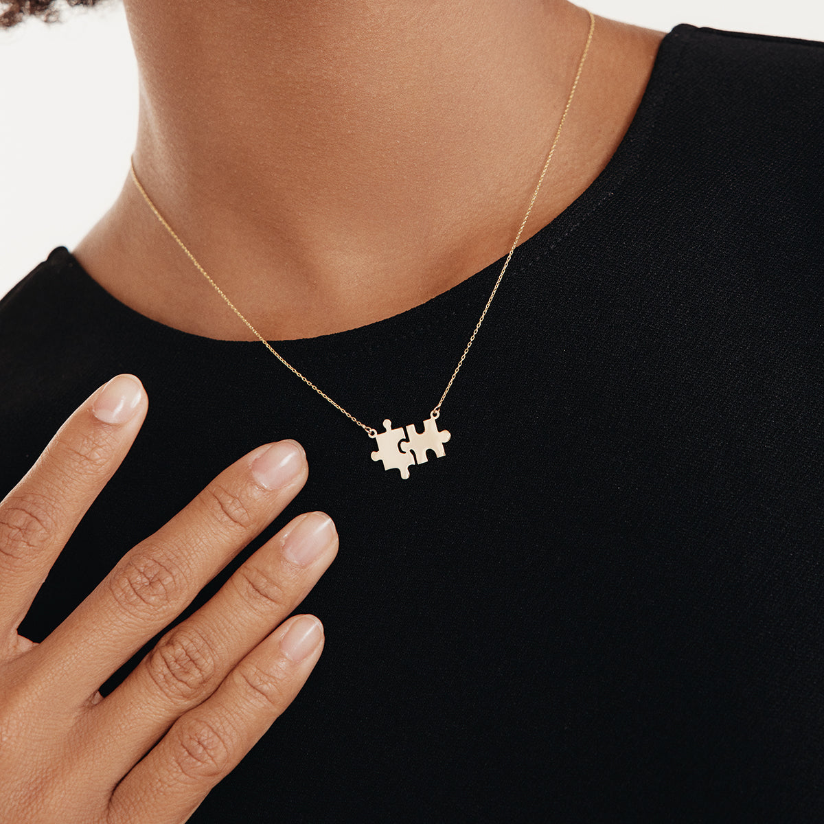 Collier de couple puzzle en or 585