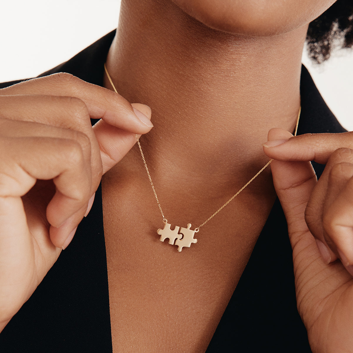 Collier de couple puzzle en or 585
