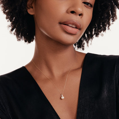 Collier pendentif CZ et perles en or 585