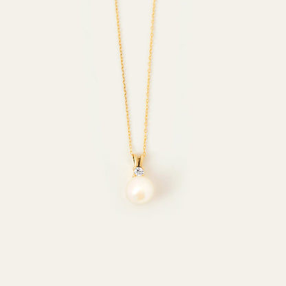 Collier pendentif CZ et perles en or 585