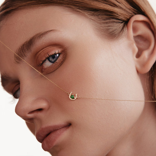 Horseshoe Birthstone Necklace in 14K Gold