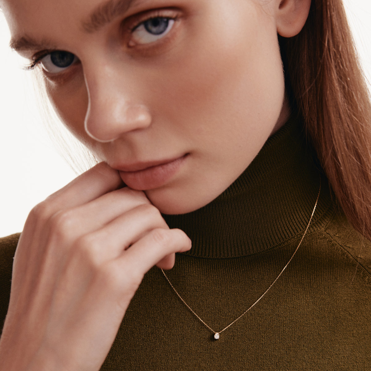 Diamond round cut solitaire necklace in 14k gold