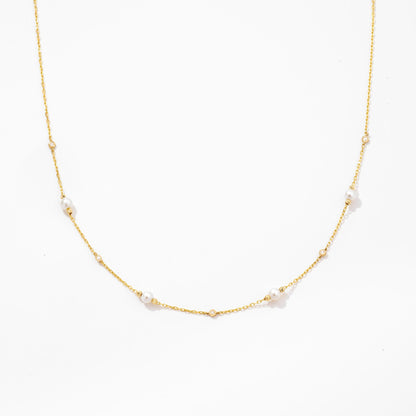 Diamonds and pearls Y-necklace with drop pendant in 585 solid gold