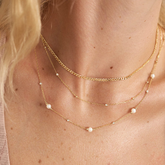 Diamonds and pearls Y-necklace with drop pendant in 585 solid gold
