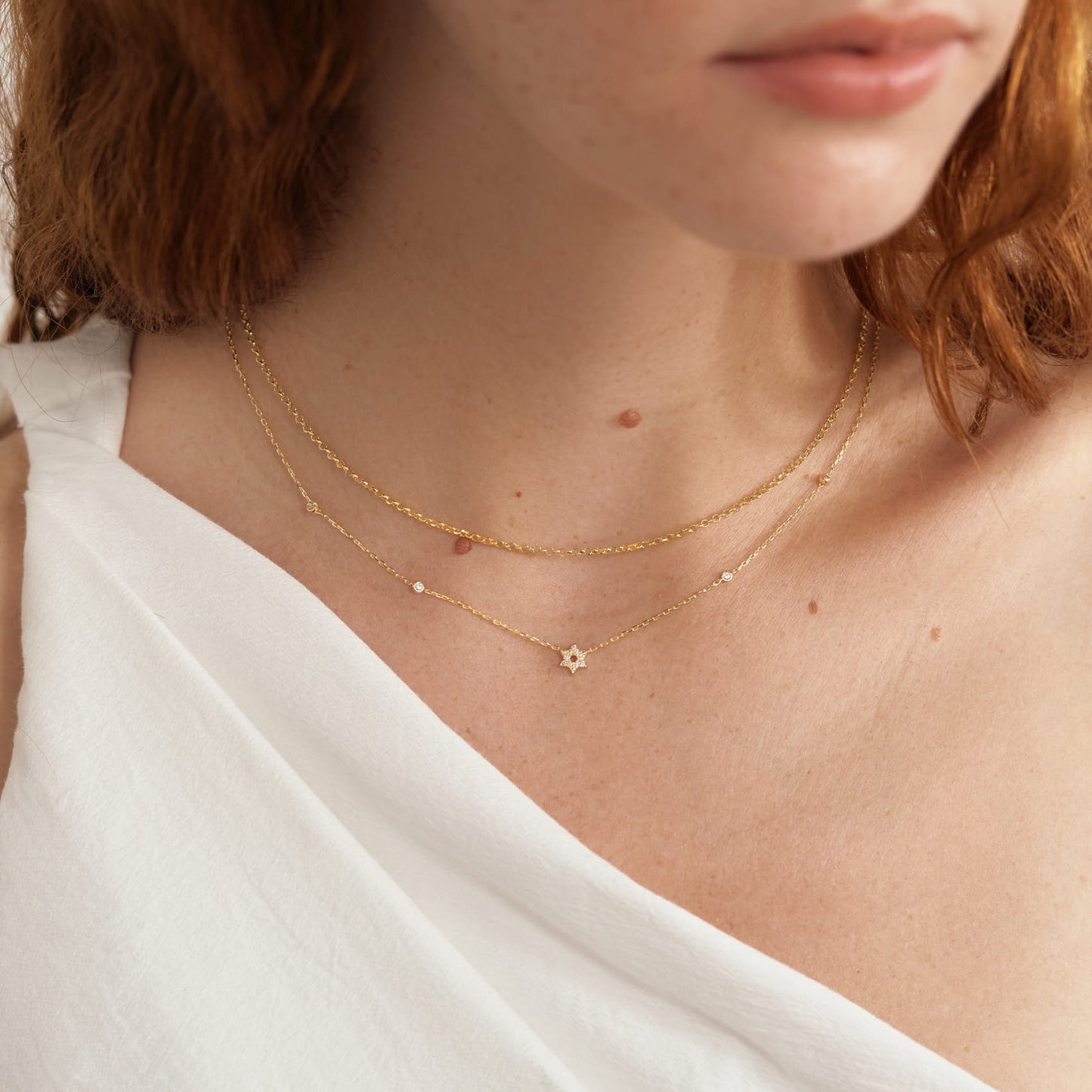 Diamond Station Star of David 585 solid gold necklace