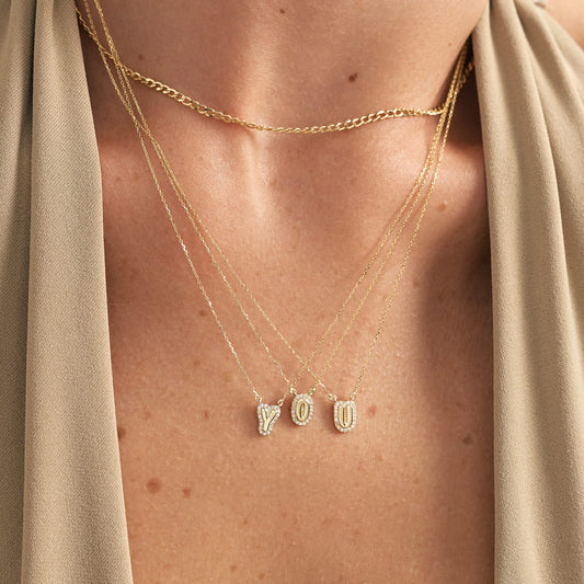Diamond Bubble initial necklace in 585 solid gold