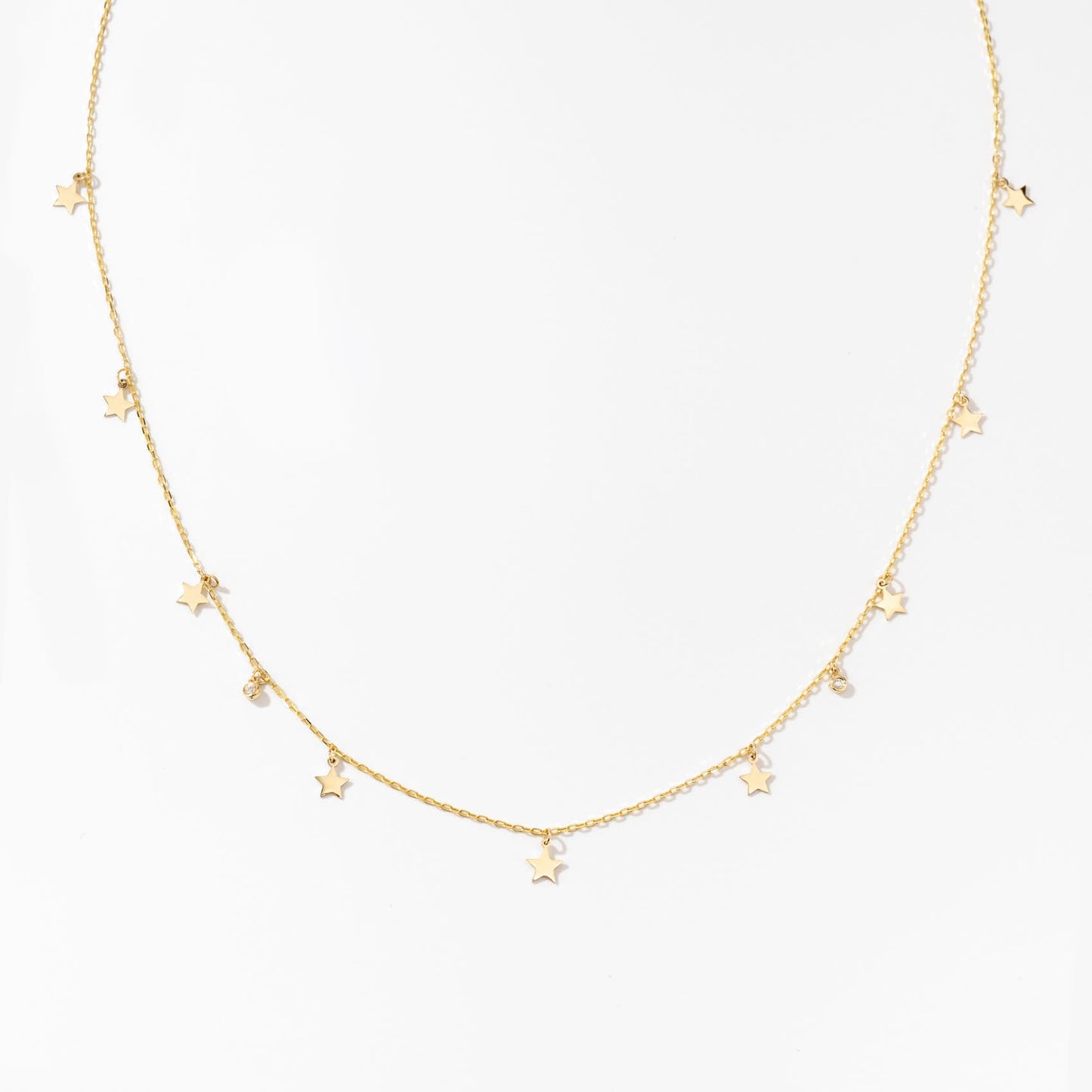 Diamond Star Station Necklace in 585 Solid Gold