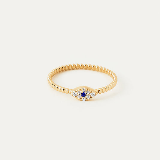 Perlenbesetzter Diamant- und Saphir-Böse-Augen-Ring