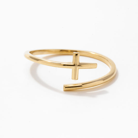 Open cross ring in 585 solid gold