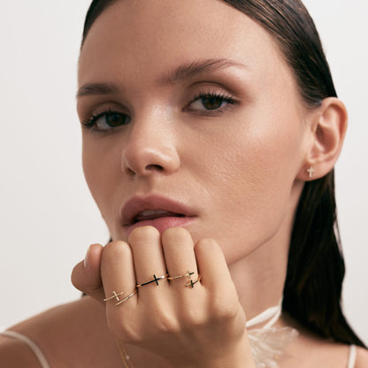 Sideway Cross Emaille Ring