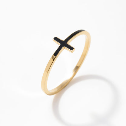 Sideway Cross Emaille Ring