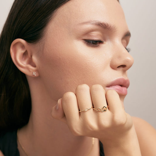 Double heart ring in 585 solid gold