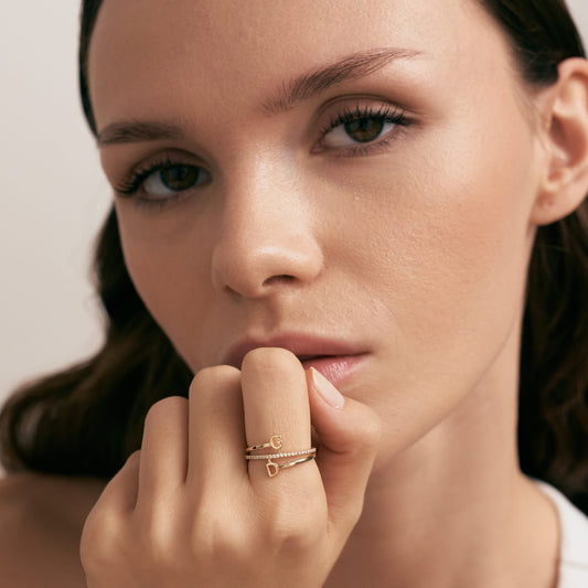 Bague double initiale diamant en or massif 585