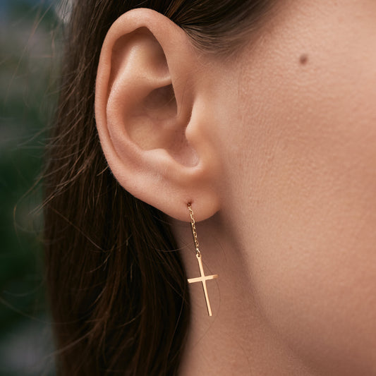 Cross drop earrings in 585 solid gold