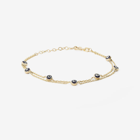Double strand Evil Eye Station bracelet made of 585 gold
