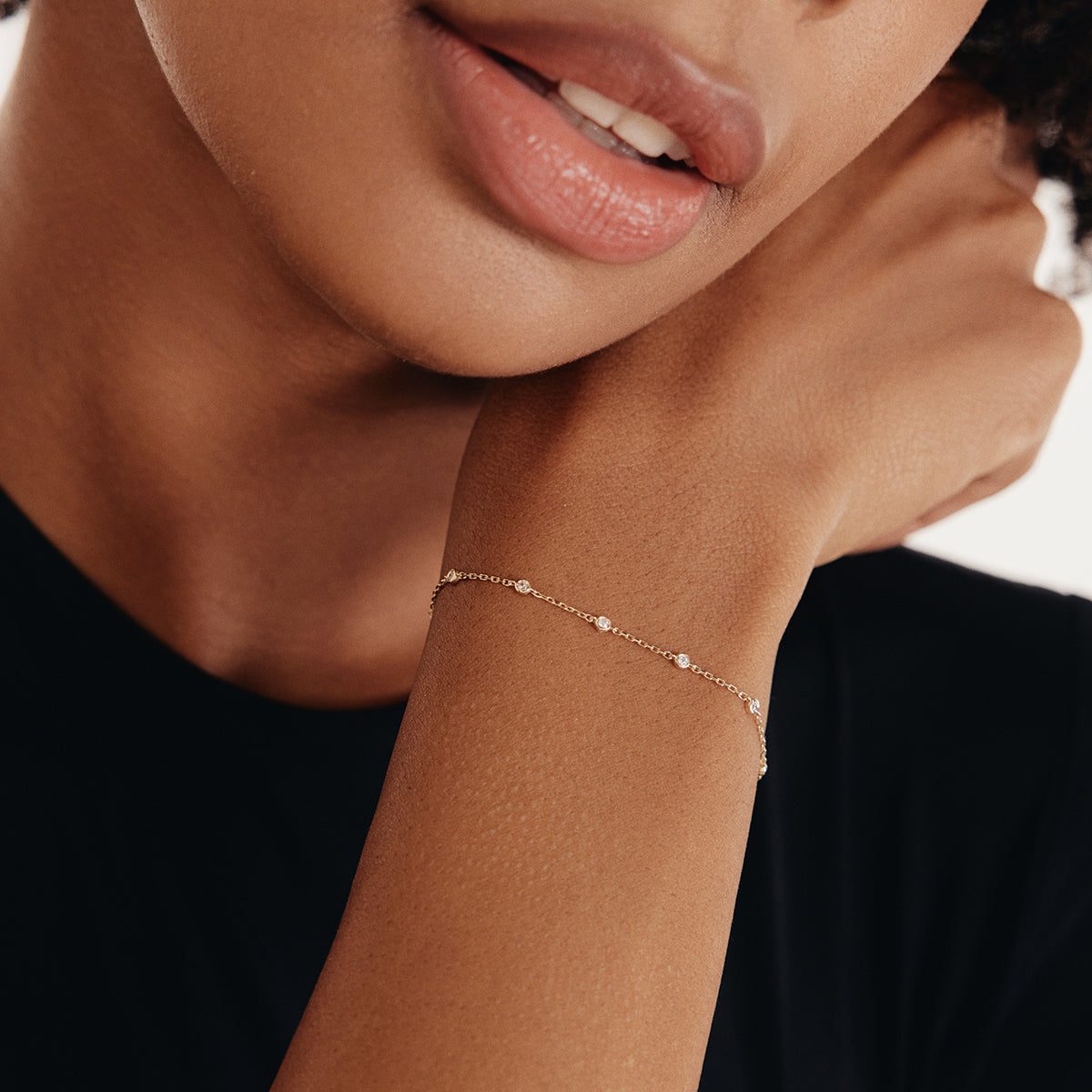 Bezel Diamond Station Bracelet in 14K Gold