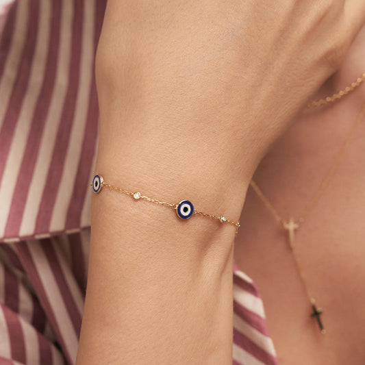 Diamant Evil Eye Station Armband