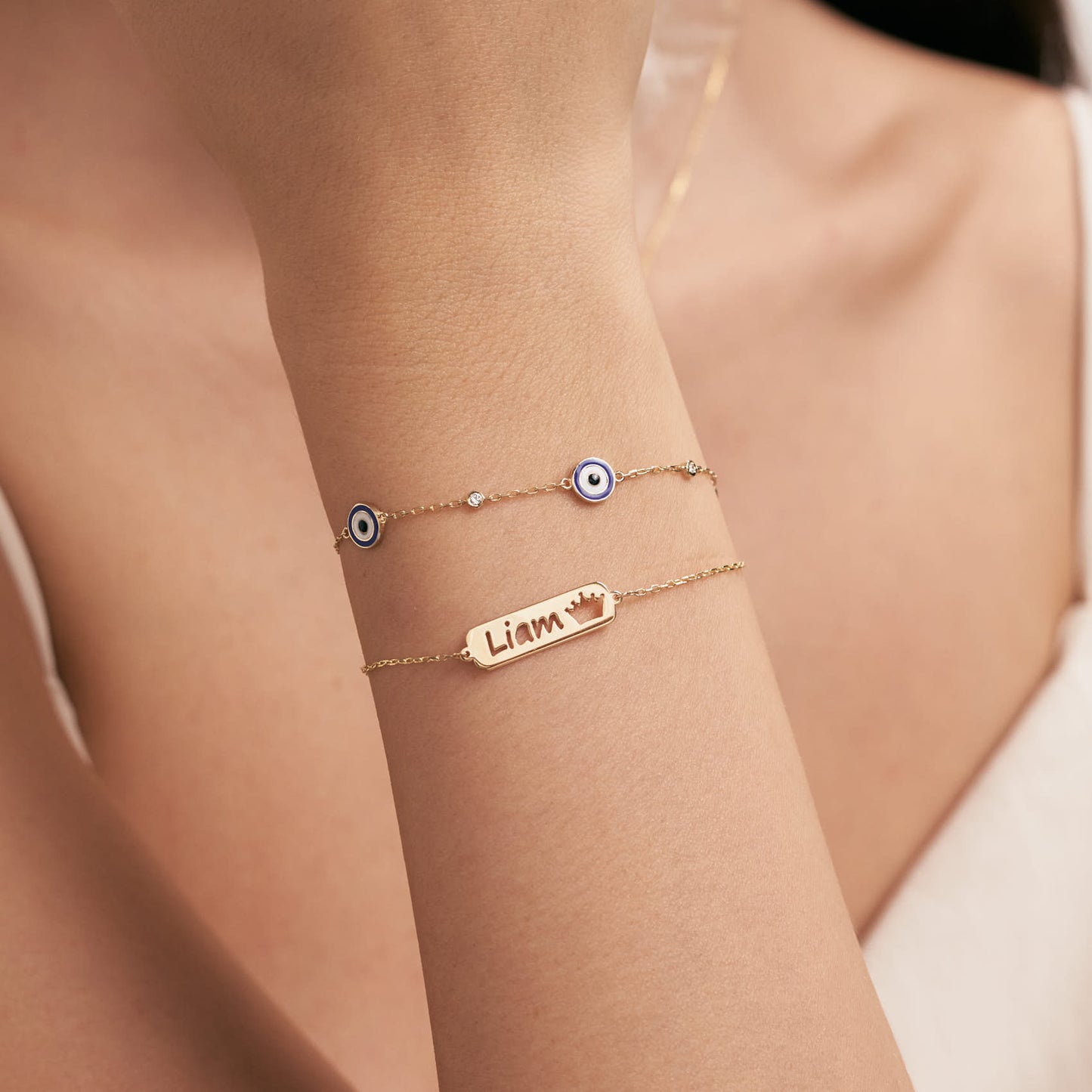 Diamant Evil Eye Station Armband
