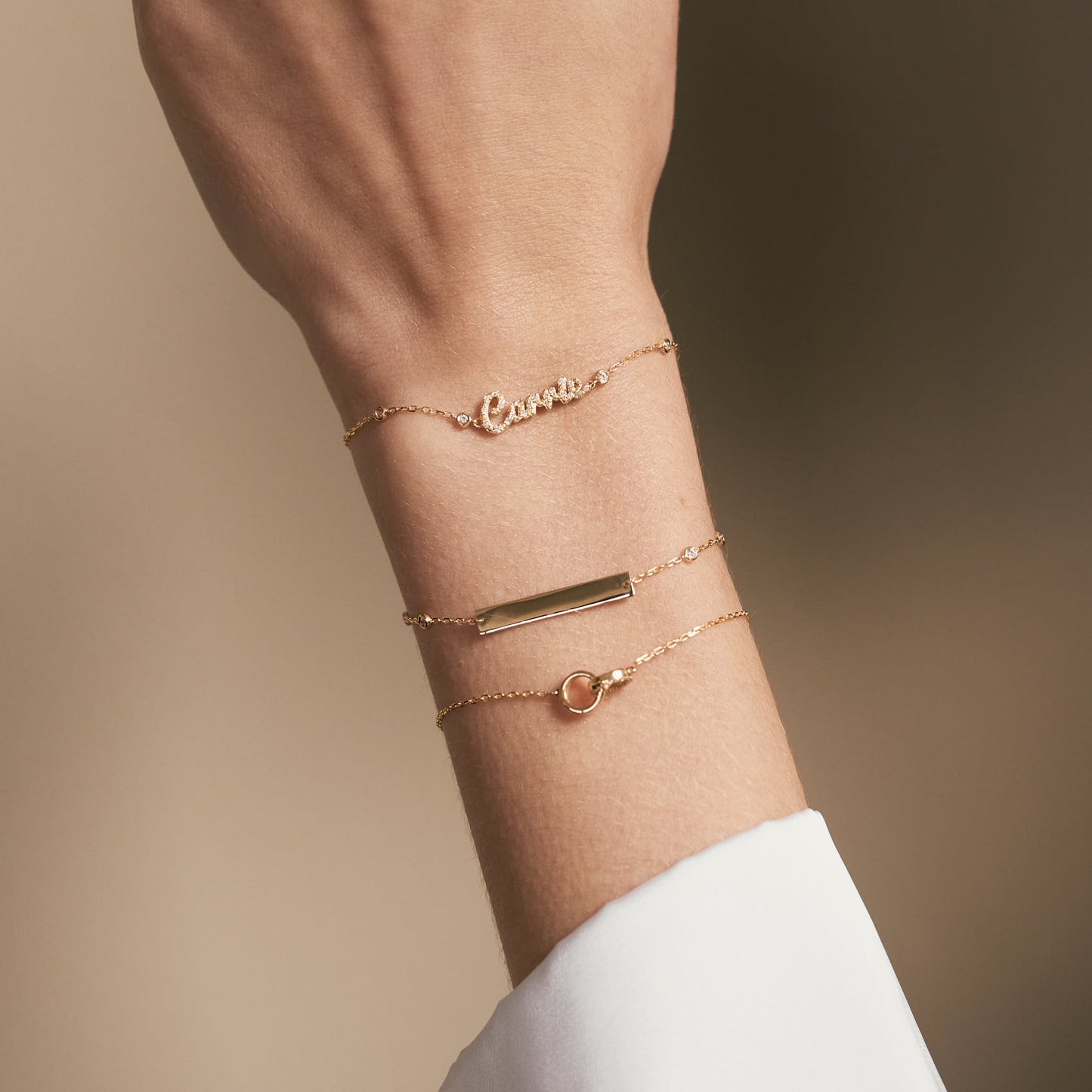Gravierbares Lünetten Diamant Station Armband