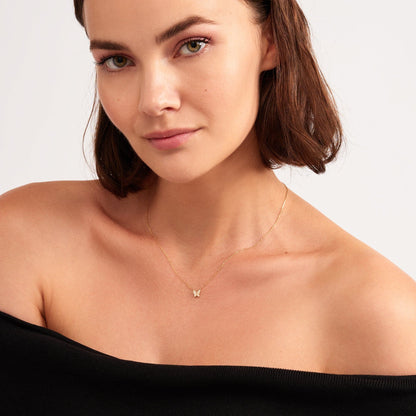 Diamond butterfly pendant necklace in 585 gold