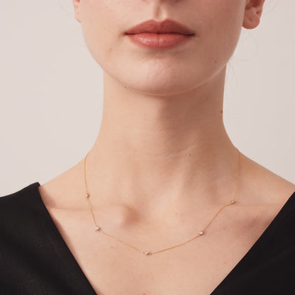 Solitiare Diamond Station Necklace in 14K Gold