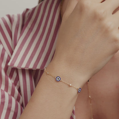 Diamond Evil Eye Station bracelet in 585 solid gold
