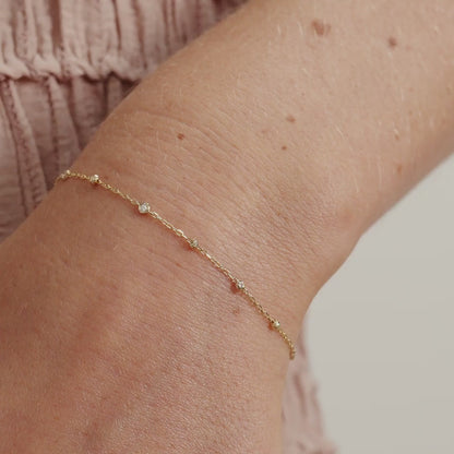 Diamonds and Pearls Yard Drop Bracelet in 14K Solid Gold