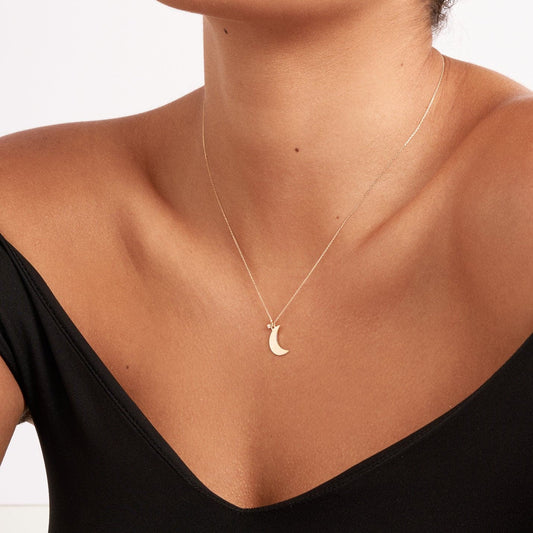diamond moon necklace made of 585 solid gold